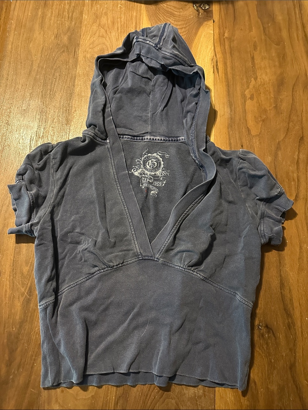 Gap Blue Short-Sleeve Hooded Crop Top